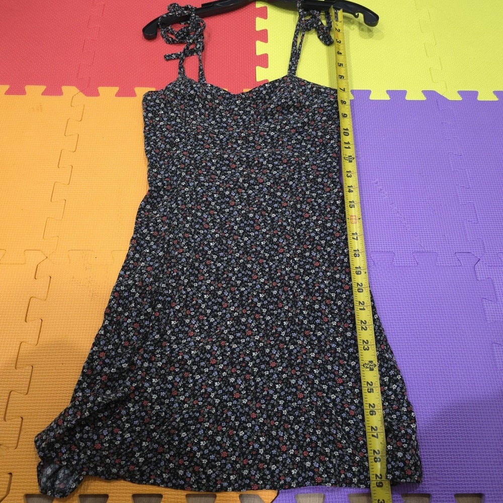 Aéropostale Floral Sundress XS Black Small Flower Tie Strap Mini Ruffle Hem...